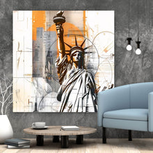 Lade das Bild in den Galerie-Viewer, Acrylglasbild Freiheitsstatue vor moderner Stadt Quadrat
