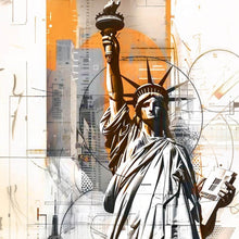 Lade das Bild in den Galerie-Viewer, Leinwandbild Freiheitsstatue vor moderner Stadt Quadrat
