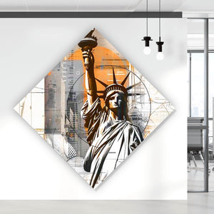Leinwandbild Freiheitsstatue vor moderner Stadt Raute