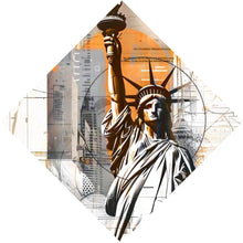 Lade das Bild in den Galerie-Viewer, Leinwandbild Freiheitsstatue vor moderner Stadt Raute

