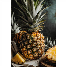 Lade das Bild in den Galerie-Viewer, Acrylglasbild Fruchtige Ananas auf Leinentuch Hochformat

