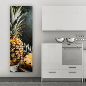 Leinwandbild Fruchtige Ananas auf Leinentuch Panorama Hoch