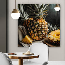 Lade das Bild in den Galerie-Viewer, Acrylglasbild Fruchtige Ananas auf Leinentuch Quadrat
