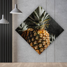 Lade das Bild in den Galerie-Viewer, Aluminiumbild gebürstet Fruchtige Ananas auf Leinentuch Raute
