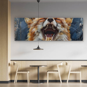 Aluminiumbild Fuchs genießt lachend eine Schüssel mit Nudeln Panorama