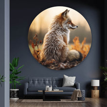 Lade das Bild in den Galerie-Viewer, Aluminiumbild gebürstet Fuchs im Sonnenuntergang Kreis
