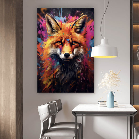 Poster Fuchs mit Farbspritzer Modern Hochformat