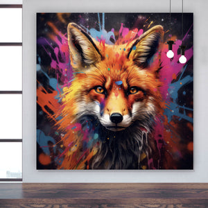 Poster Fuchs mit Farbspritzer Modern Quadrat
