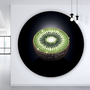 Aluminiumbild gebürstet Funkelnde edle Kiwi Kreis