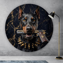 Lade das Bild in den Galerie-Viewer, Aluminiumbild gebürstet Furchtloser Dobermann Kreis

