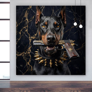 Aluminiumbild gebürstet Furchtloser Dobermann Quadrat