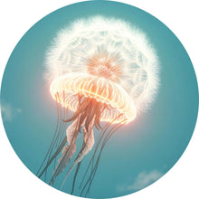 Lade das Bild in den Galerie-Viewer, Aluminiumbild Futuristische leuchtende Qualle im Wasser Kreis
