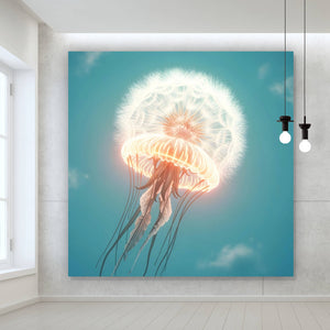 Acrylglasbild Futuristische leuchtende Qualle im Wasser Quadrat