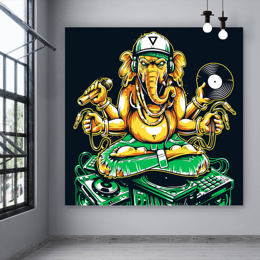 Spannrahmenbild Ganesha Dj Quadrat
