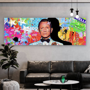 Spannrahmenbild Geheimagent im bunten Pop Art Stil Panorama