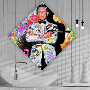 Aluminiumbild gebürstet Geheimagent im bunten Pop Art Stil Raute