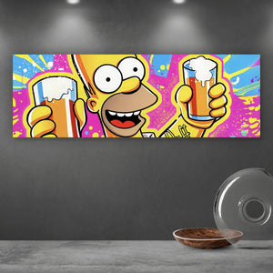 Poster Gelbe Comicfigur mit Spruch Save Water Drink Beer No 2 Panorama