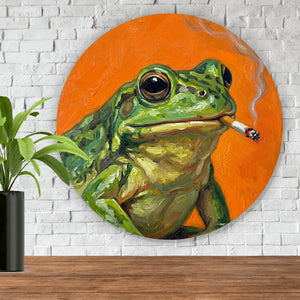 Aluminiumbild Gemalter Frosch der raucht Kreis