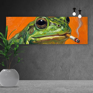 Aluminiumbild gebürstet Gemalter Frosch der raucht Panorama