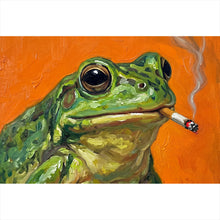 Lade das Bild in den Galerie-Viewer, Spannrahmenbild Gemalter Frosch der raucht Querformat
