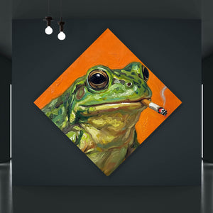 Aluminiumbild Gemalter Frosch der raucht Raute