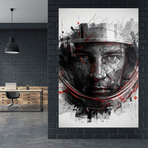 Poster Gesicht mit Helm in abstrakter Kunst dargestellt Hochformat