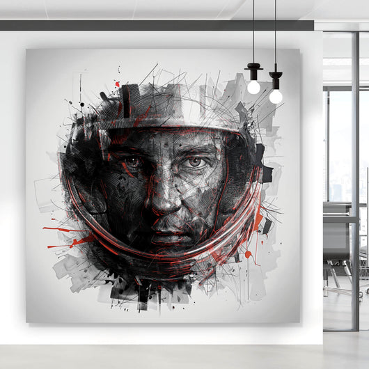 Poster Gesicht mit Helm in abstrakter Kunst dargestellt Quadrat