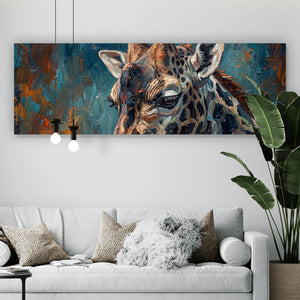 Spannrahmenbild Giraffe genießt Bier Panorama