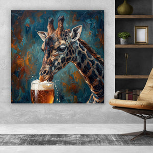 Aluminiumbild Giraffe genießt Bier Quadrat