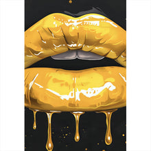 Lade das Bild in den Galerie-Viewer, Aluminiumbild gebürstet Glänzende Honig Lippen mit Bienen Hochformat
