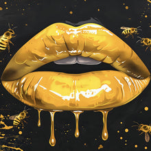 Lade das Bild in den Galerie-Viewer, Aluminiumbild gebürstet Glänzende Honig Lippen mit Bienen Quadrat
