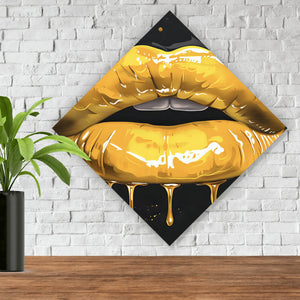 Aluminiumbild Glänzende Honig Lippen mit Bienen Raute