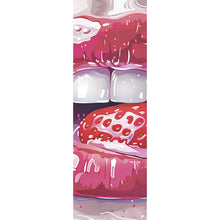 Lade das Bild in den Galerie-Viewer, Acrylglasbild Glänzende Lippen mit Erdbeere Panorama Hoch
