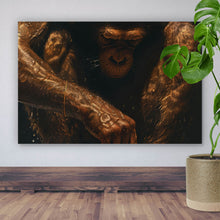 Lade das Bild in den Galerie-Viewer, Aluminiumbild Muskulärer Affe mit goldenen Sneaker Querformat
