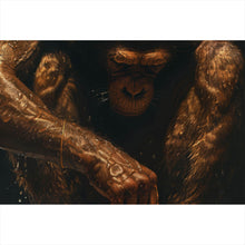 Lade das Bild in den Galerie-Viewer, Spannrahmenbild Muskulärer Affe mit goldenen Sneaker Querformat

