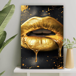 Aluminiumbild Goldene Honig Lippen mit Bienen Hochformat