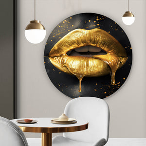 Aluminiumbild Goldene Honig Lippen mit Bienen Kreis