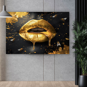 Aluminiumbild Goldene Honig Lippen mit Bienen Querformat