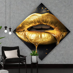 Aluminiumbild Goldene Honig Lippen mit Bienen Raute
