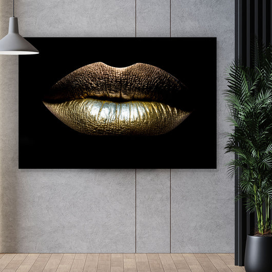 Spannrahmenbild Goldene Lippen No. 1 Querformat