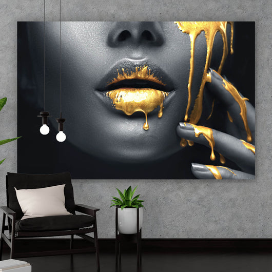 Leinwandbild Goldene Lippen Querformat