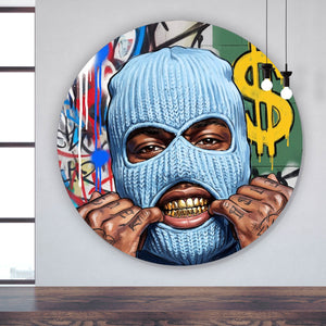 Aluminiumbild Mann mit Maske Why so Serious Kreis
