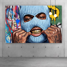 Lade das Bild in den Galerie-Viewer, Aluminiumbild gebürstet Mann mit Maske Why so Serious Querformat
