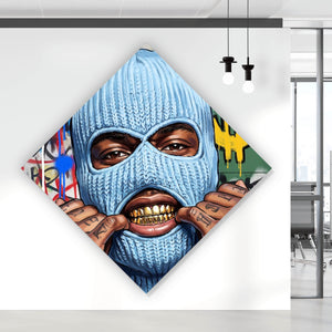 Aluminiumbild Mann mit Maske Why so Serious Raute