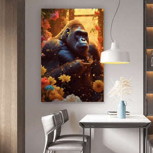 Aluminiumbild Gorilla mit Schmetterling Digital Art Hochformat