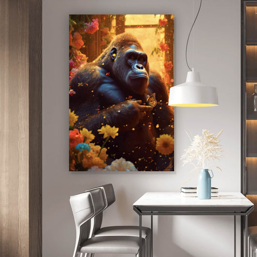 Aluminiumbild gebürstet Gorilla mit Schmetterling Digital Art Hochformat