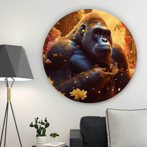 Aluminiumbild Gorilla mit Schmetterling Digital Art Kreis