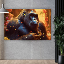 Lade das Bild in den Galerie-Viewer, Leinwandbild Gorilla mit Schmetterling Digital Art Querformat
