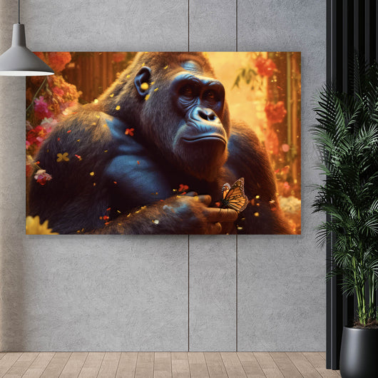 Aluminiumbild gebürstet Gorilla mit Schmetterling Digital Art Querformat