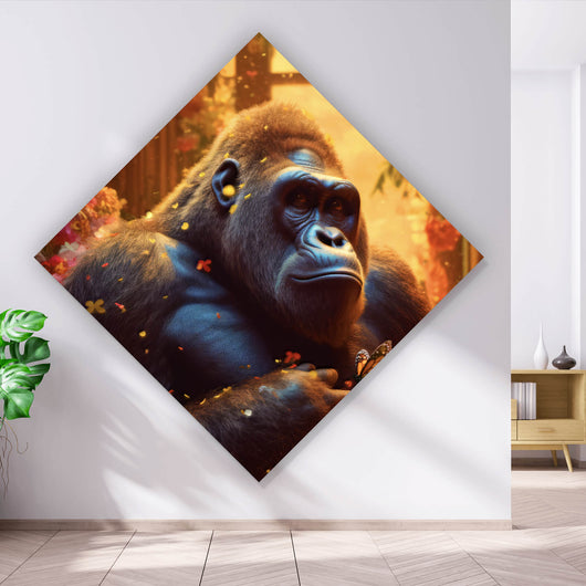 Aluminiumbild gebürstet Gorilla mit Schmetterling Digital Art Raute
